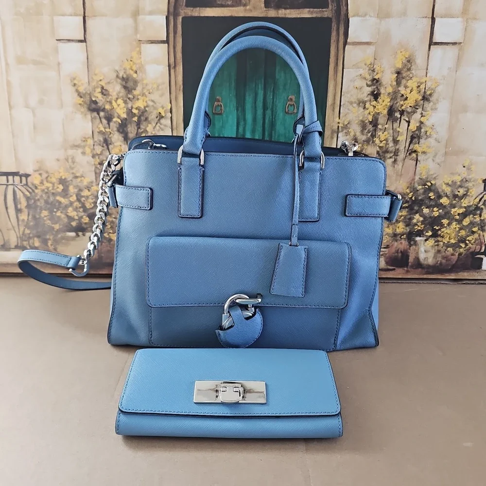 MICHAEL Michael Kors‎ Blue Saffiano Leather Large Emma Satchel